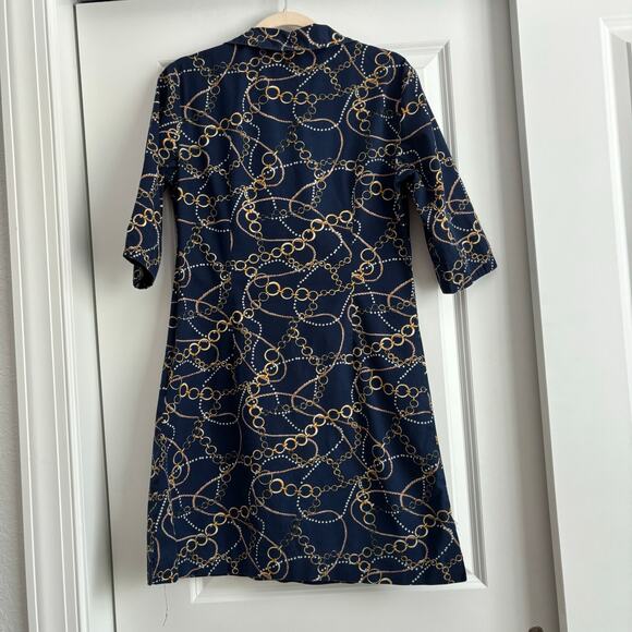 J McLaughlin Women’s Gold Chain Link Shift Dress 4 Nautical Coastal Classic - Picture 9 of 11
